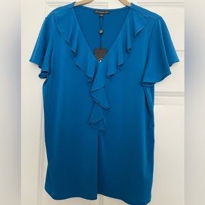 NWT Adrianna Papell jersey knit short sleeve ruffle blouse- bright blue. Size M